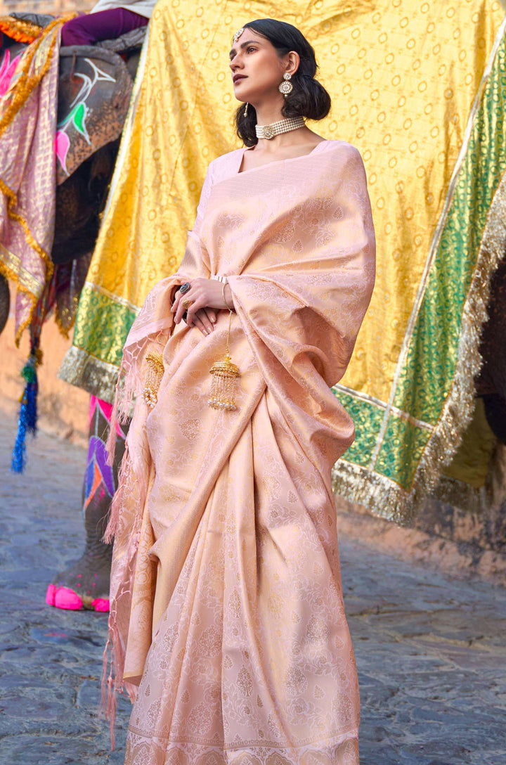 Pastel Pink Woven Silk Saree