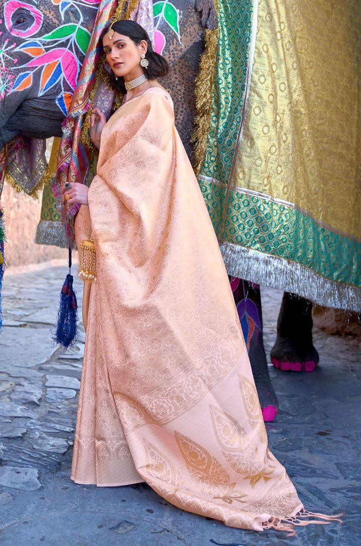 Pastel Pink Woven Silk Saree