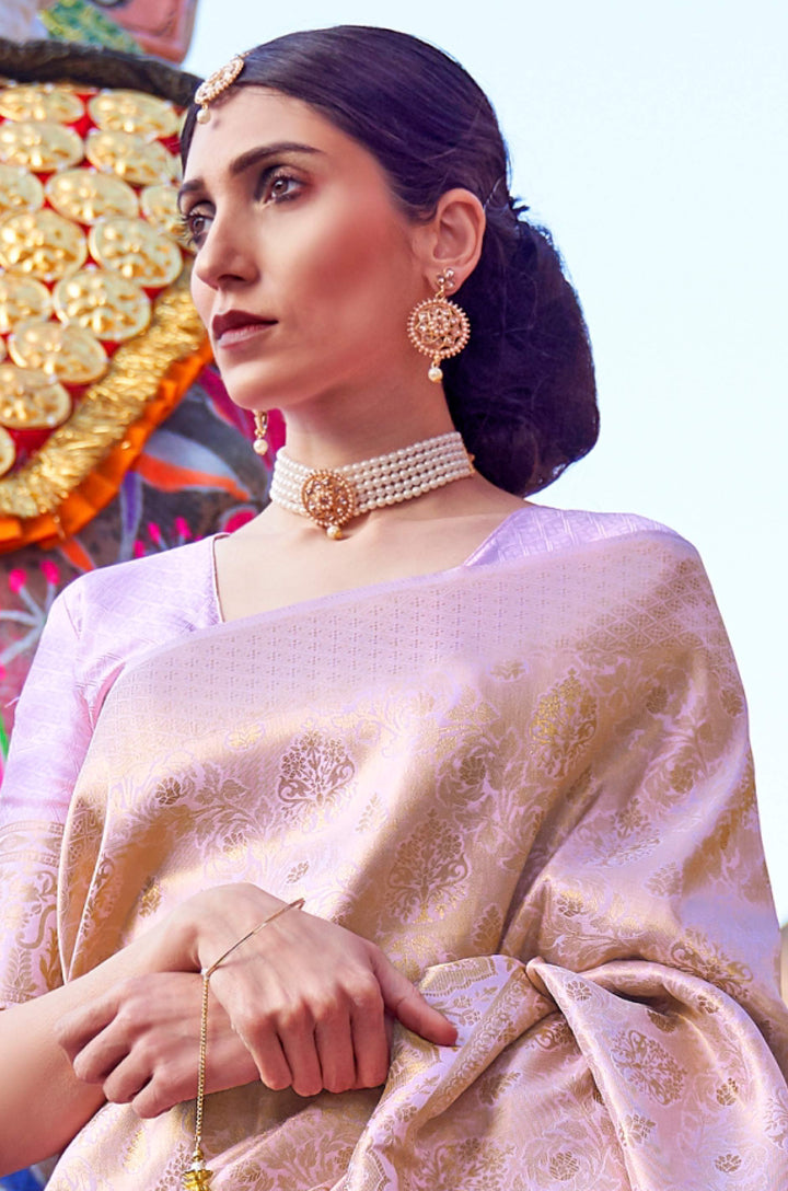 Pastel Purple Woven Silk Saree