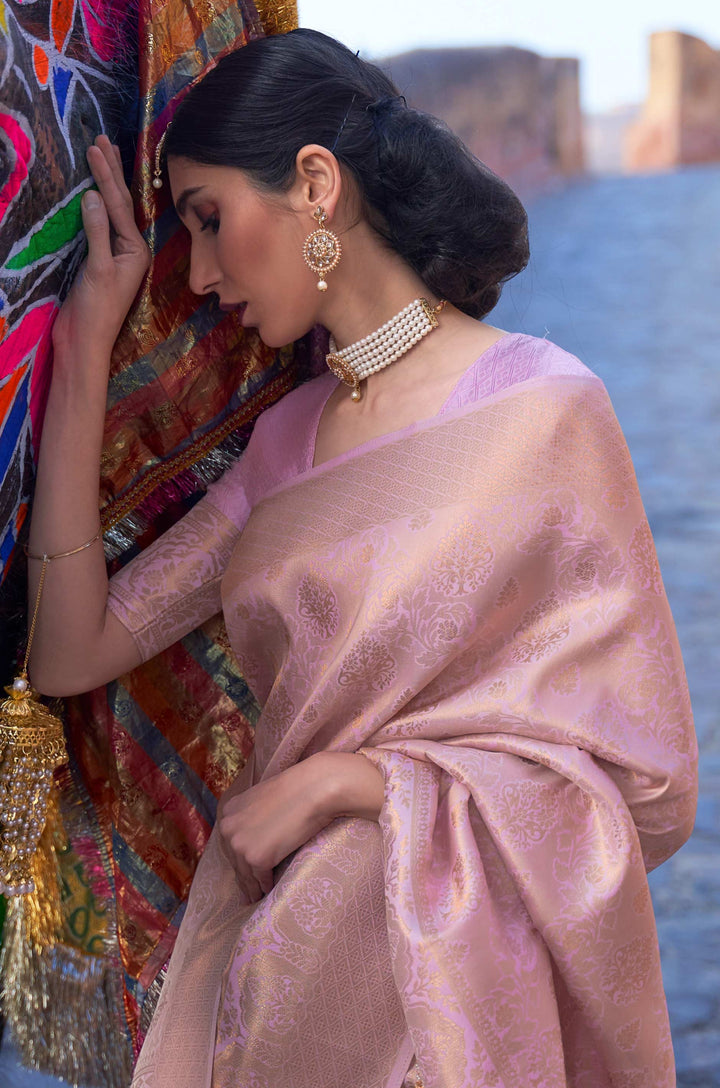 Pastel Purple Woven Silk Saree