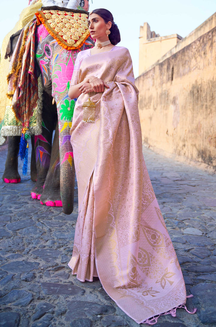 Pastel Purple Woven Silk Saree