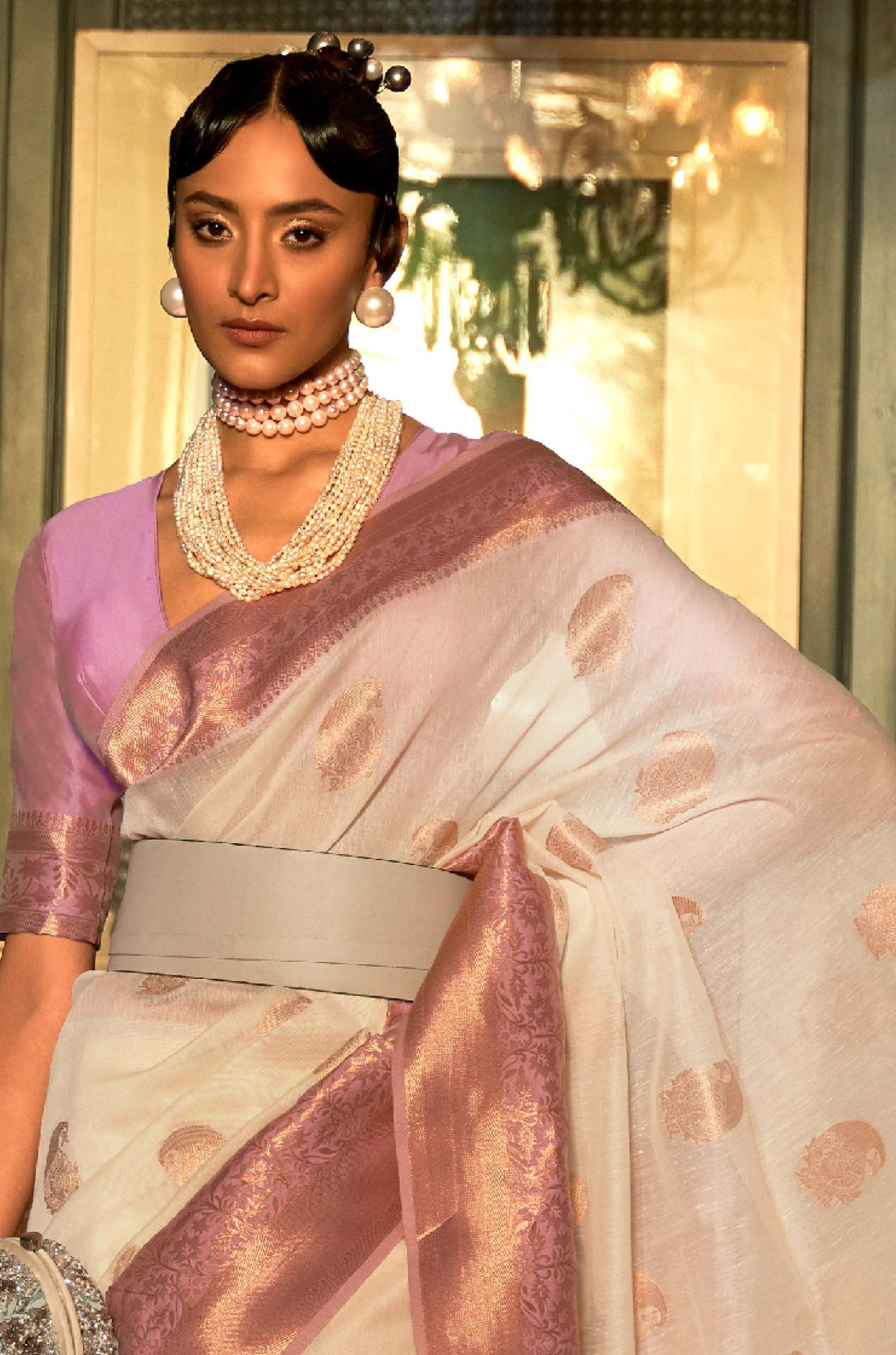 Light Purple Woven Linen Saree