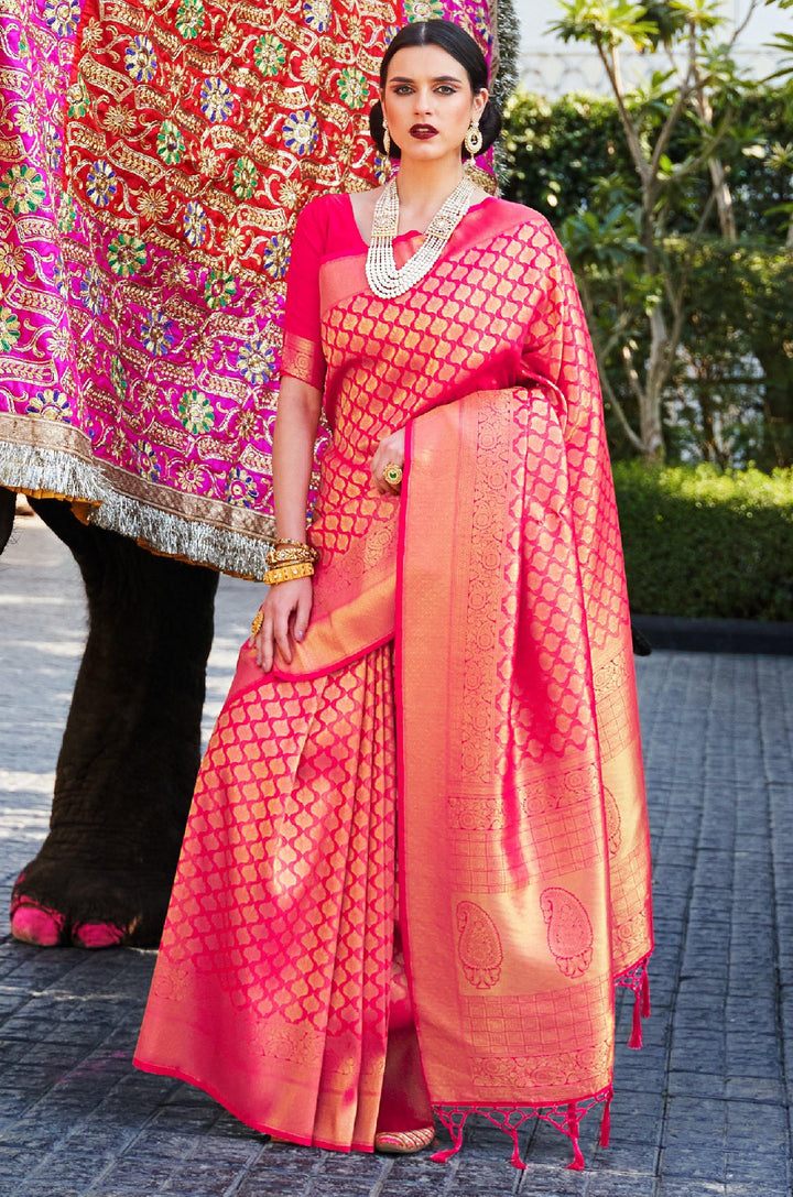 New Refreshing Dark Pink Saree - Wedding Vibes - Label Aarna